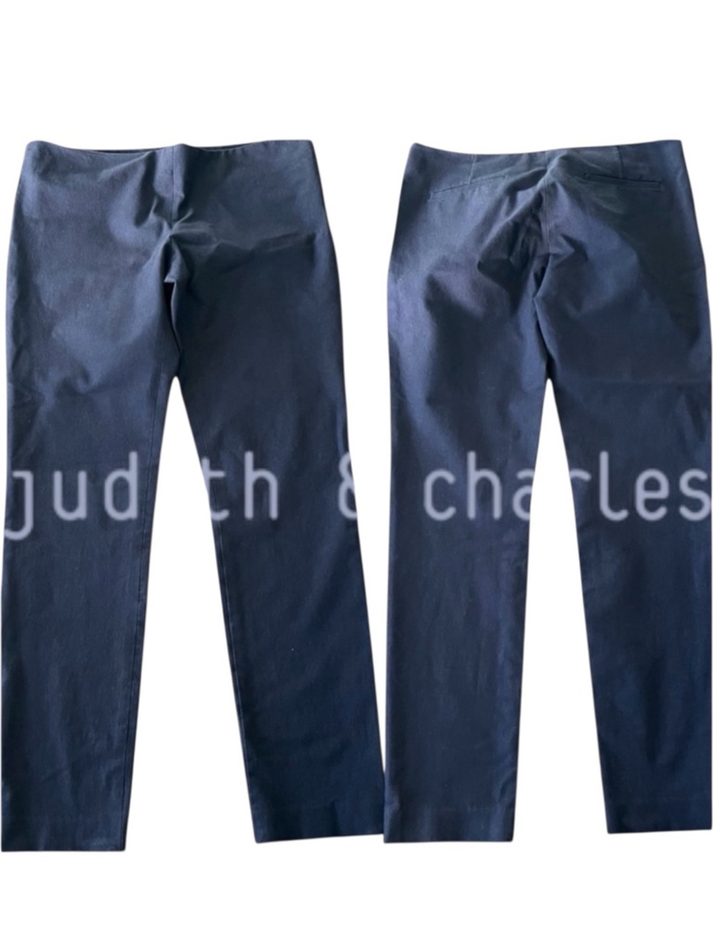 Judith & Charles Navy Cotton Blend Side Zip Flat Front Ankle Pant (10)